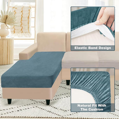 NAISI Sectional Couch Cover 1 Piece Velvet Separate Chaise Lounge Cover Soft Stretch Sofa Slipcovers for Left/Right Chaise Sectional Couch(Chaise Lounge,Teal)