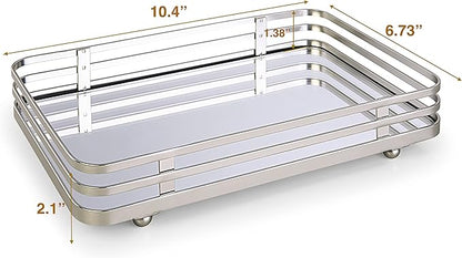 SunnyPoint Classic Decorative Vanity Perfume Dresser Jewelry Organizer Makeup Mirror Tray (Satin Nickel)