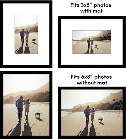 Americanflat 6x8 Picture Frame with Shatter-Resistant Glass - Use as 3x5 Frame with Mat or Display 6x8 Photo Without Mat - Streamline Collection - Picture Frames for Tabletop and Wall - Black