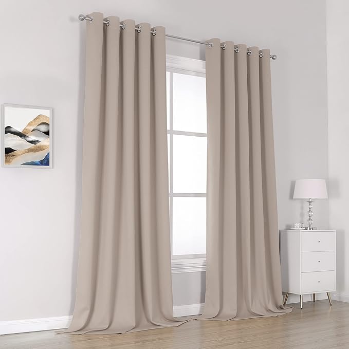 DUALIFE Light Coffee Color Curtains for Bedroom Light Brown Blackout Curtain Panels 120 Inch Thermal Insulated Room Darkening Solid Widow Drapes Grommet Top 60Wx120L 2 Panels Set