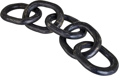 Wood Chain Link Decor Hand Carved 5-Link Wood Knot Decorative Chain, Rustic Link Decorative Object Large Wooden Chain for Home Living Room Coffee Table Farmhouse BLK 16 x 4 x 2