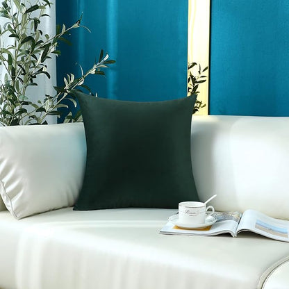 mixeoo Comfy Dark Green Throw Pillow Covers Christmas Decorative Square Solid Thick Velvet Super Soft Cushion Cases Home Decor for Sofa Couch Living Room Chair, Set of 1, 24 x 24 Inch