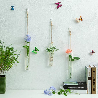 Sziqiqi Hanging Clear Glass Propagation Station Tube Vases for Cuttings, Buds, Greenery Hydroponic Plant Propagation Home Balcony Bath Wall Decoration Floral Container Set of 3 Ivory