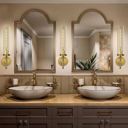 Brass Wall Sconce 19.48" Handcrafted Vintage Wall Lamp with Clear Glass Tube & Knurled Detailing, Sconce Lighting for Bedroom Bathroom Hallway Staircase Entryway, Dining Room Decor Lighting Fixture