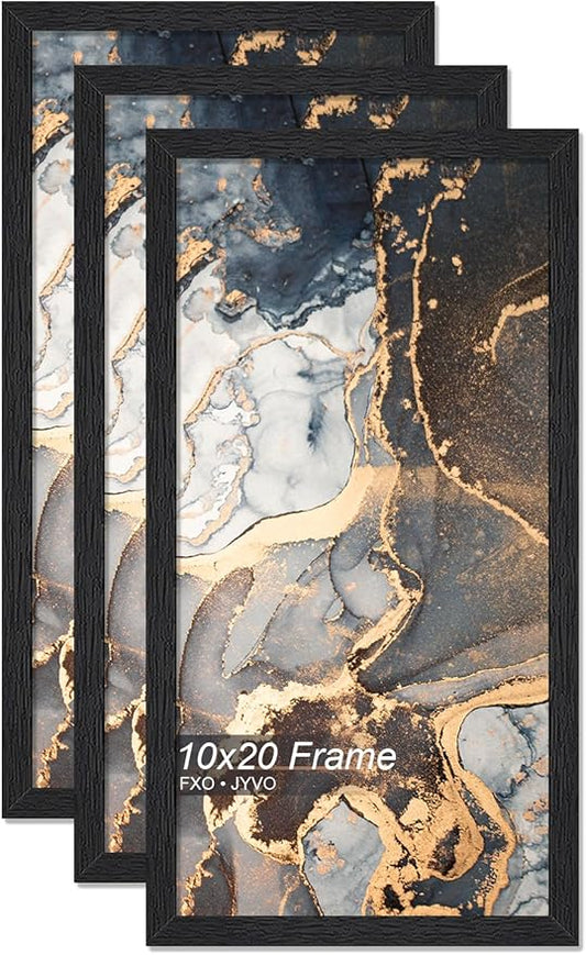 Engineered Wood 10x20 Picture Frame Set of 3, Black Frame for 10 x 20 Inch Picture Poster Photo, Light Weight 10 by 20 Frame with Wood-grain for Wall - 3 Pack/Black/10 x20