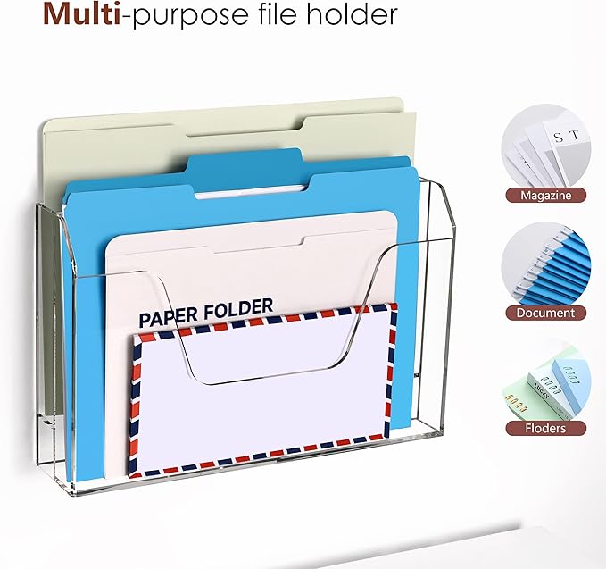 Acrylic Hanging Wall File Organizer, 2-Tier Mail Organizer Wall Mounted Magazine Wall File Holder, Paper Folder Organizer for Office, Desk, School