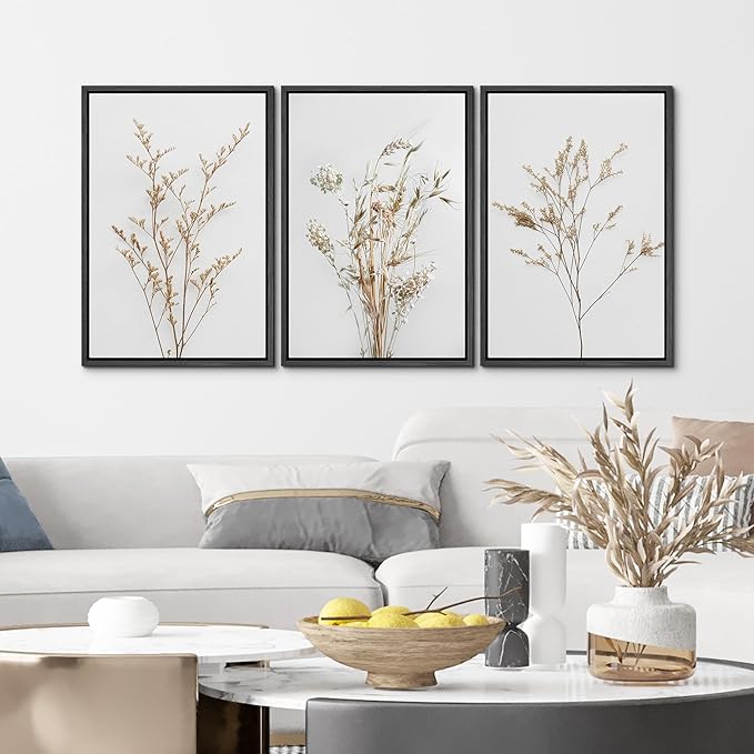 MUDECOR Framed Canvas Print Wall Art Wildflower Floral Botanical Prints Minimalist Wall Art Modern Farmhouse for Bedroom - 24"x36"x3 Black