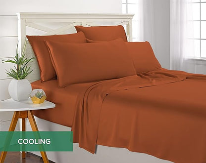 Pure Bamboo King Sheets, Genuine 100% Organic Viscose Derived from Bamboo Bed Sheet Set, Luxuriously Soft & Cooling, Double Stitching, 2 Year Quality Promise (King, Terracotta)