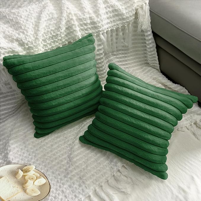 2 Pack Pillow Covers, 20x20 Faux Fur Square Throw Pillow Covers for Living Room Decorations Throw Pillow Case, Throw Pillow Cover Cushion Cover for Home Sofa Bedroom Car, Dark Green