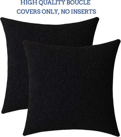 Jeneoo Black Decorative Square Thick Throw Pillow Covers Fine Textured Boucle Couch Cushion Case for Sofa Decor, Set of 2, 20 x 20 Inch