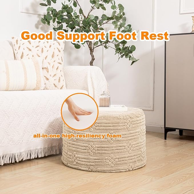 Asuprui Pouf Ottoman Foot Rest – Plush Round All-in-one Foam Stool for Cozy Lounging, Floor Pouf & Chic Decor (Light Coffee)