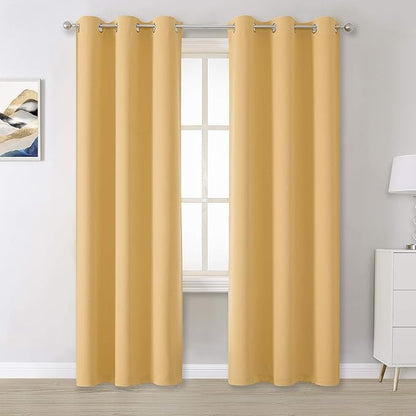 DUALIFE Butter Yellow Curtains for Bedroom Kids 84 Inches Long Room Darkening Solid Window Drapes for Living Room Thermal Insulated Grommet Top 42W x 84L,2 Panels