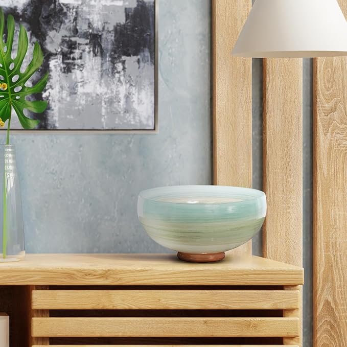 Howard Elliott Multicolor Capri Stripe Glass Bowl for Home & Table Centerpiece Decor, Modern Abstract Ombre Design Glass Bowl for Living Room, Bedroom & Hallway Centerpiece, 5.25 x 10 x 10 Inch