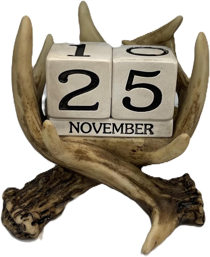 Pine Ridge Deer Antler Desk Calendar Blocks - Perpetual Calendar, Flip Month And Day Date Blocks, Rustic Calendars For Home, Office, Classroom And Décor