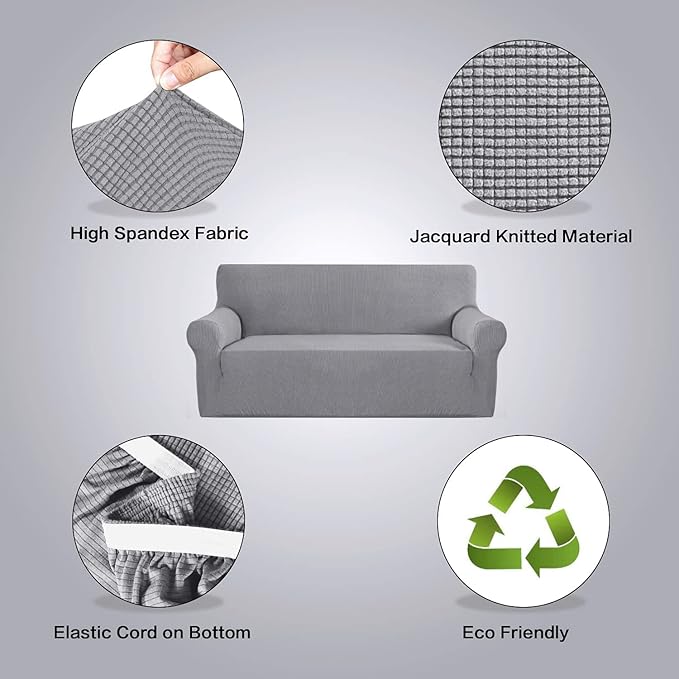 H.VERSAILTEX Stretch Oversized Couch Cover 1 Piece Sofa Slipcovers for Living Room Soft Cover for Sofa Feature Thick Checked Jacquard Fabric with Elastic Bottom, Sofa X-Large - Dove