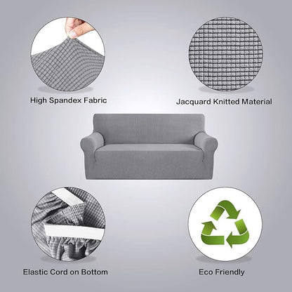 H.VERSAILTEX Stretch Oversized Couch Cover 1 Piece Sofa Slipcovers for Living Room Soft Cover for Sofa Feature Thick Checked Jacquard Fabric with Elastic Bottom, Sofa X-Large - Dove