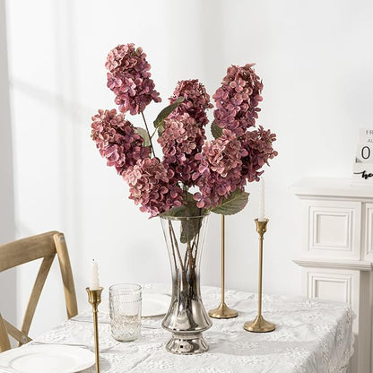 Burgundy Hydrangea Artificial Flowers,Fall Hydrangeas Artificial Flowers, Fake Fall Dried Hydrangea Decoration,Faux Silk Flower with Stems Winter Decor(Red Rose 24" 8pcs) Without Vase