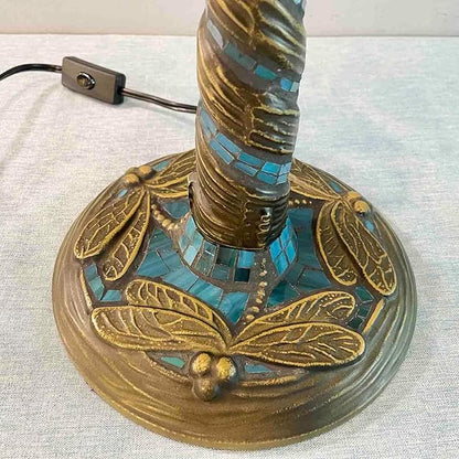Bieye LB002 Tiffany Style Twisted Dragonfly Table Lamp Base for 16" Wide Lampshade - Made of Metal - Decorated with Stained Glass Mosaic (Antique Brass, 8.27"Wx23.23"H)