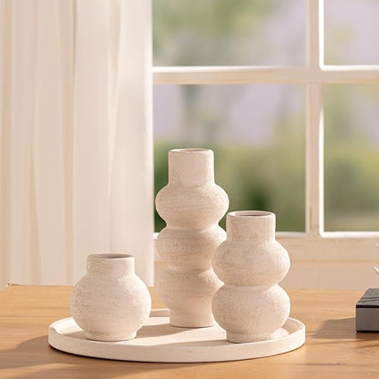 Ceramic Vase Home Table Decor - White Flower Vase Set of 3 Living Room Kitchen Decorations Farmhouse Modern Rustic Vases Decorative Centerpiece for Shelf Bedroom Office Bathroom Dining Coffee Desk