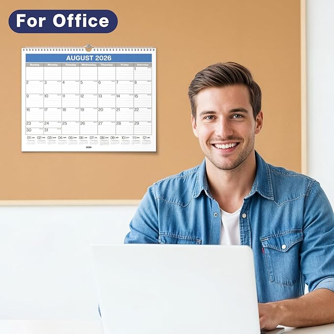 Dunwell 2026 Wall Calendar 12x15 (Blue), Large Lined Monthly Calendar, Jan – Dec 2026, 12 x 15 Size, Professional Style for Home, Office, School or Organization
