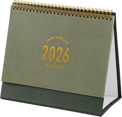 Small Desk Calendar 2025-2026, Use Now to Dec 2026, Standing Flip Desktop Calendar with To-do List & Notes, Academic Year Desk Calendar with Stickers, Monthly Calendar for Home Office (Green)