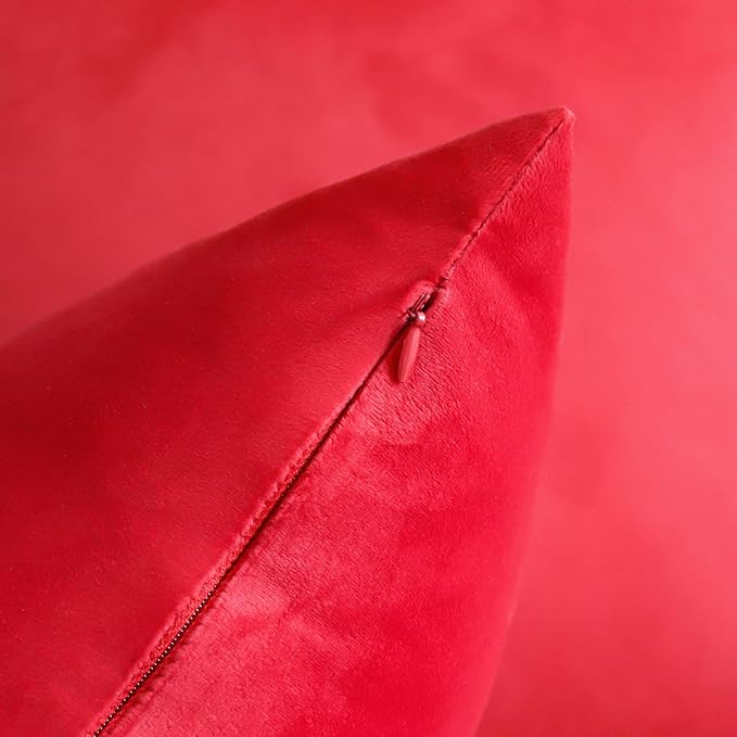 Artscope Luxury Velvet Pillow Covers Decorative Square Pillowcases Soft Solid Cushion Cases for Couch Sofa Bedroom Car Decor 22x22 Inch Red