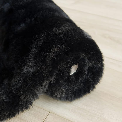 Faux Rabbit Fur Rug Machine Washable Area Rugs Black Fur Rug for Living Room Fuzzy Rugs for Bedroom Teen Room Decor Small Sheepskin 2x3 Rectangle Rugs