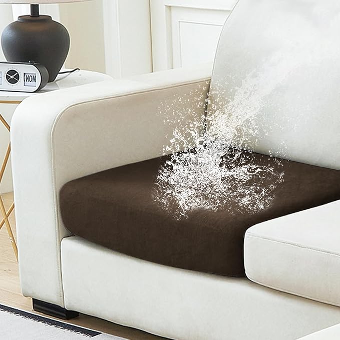 NAISI Waterproof Couch Cushion Covers Thick Velvet Fabric Washable Sofa Slipcovers 1 Piece Individual Sectional Couch Covers with Elastic Bottom(1 PC for Seat Cushion or Backrest,Caramel)