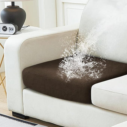 NAISI Waterproof Couch Cushion Covers Thick Velvet Fabric Washable Sofa Slipcovers 1 Piece Individual Sectional Couch Covers with Elastic Bottom(1 PC for Seat Cushion or Backrest,Caramel)