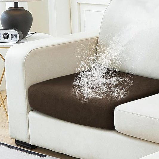 NAISI Waterproof Couch Cushion Covers Thick Velvet Fabric Washable Sofa Slipcovers 1 Piece Individual Sectional Couch Covers with Elastic Bottom(1 PC for Seat Cushion or Backrest,Caramel)