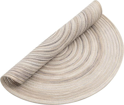 SHACOS Round Braided Placemats 15 inch Set of 4 Variegated Washable Kitchen Table Placemats for Home Wedding Party (Rainbow Gray, 4)