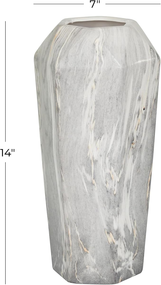 Deco 79 Ceramic Decorative Vase Faux Marble Centerpiece Vase, Flower Vase for Home Decoration 7" x 7" x 14", Black