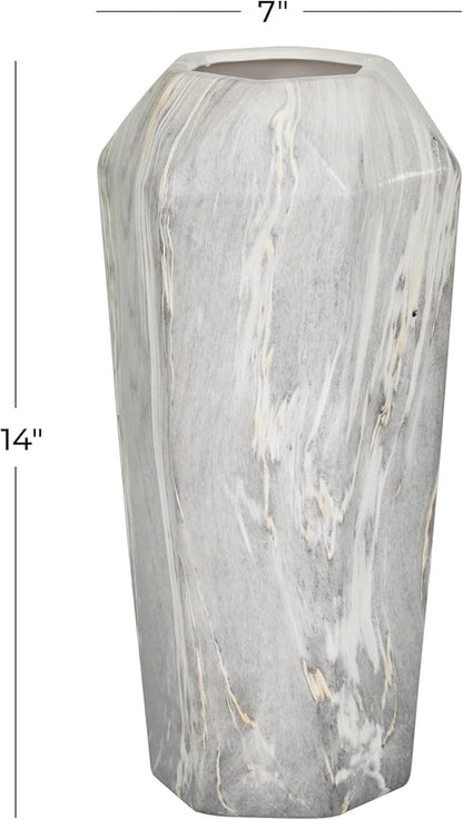Deco 79 Ceramic Decorative Vase Faux Marble Centerpiece Vase, Flower Vase for Home Decoration 7" x 7" x 14", Black