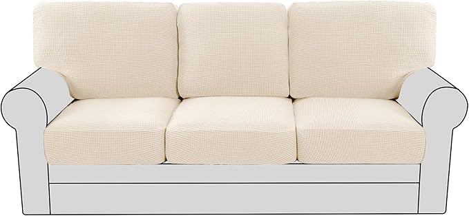 H.VERSAILTEX Multi-Pieces Sofa Covers for Three Cushion Couch Sofa High Stretch Seat Cover Jacquard Textured Twill Fabric(3 Seat Cover Plus 3 Back Cushion Covers, Cream)