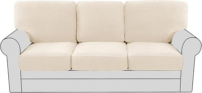 H.VERSAILTEX Multi-Pieces Sofa Covers for Three Cushion Couch Sofa High Stretch Seat Cover Jacquard Textured Twill Fabric(3 Seat Cover Plus 3 Back Cushion Covers, Cream)