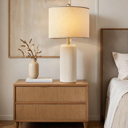 23" Ceramic Table Lamp Set of 2, 3-Level Dimmable Farmhouse Bedside Lamps for Bedroom, Nightstand Lamps for Living Room, Rustic End Table Desk Lamps with Rocker Switch, LED Bulb Included