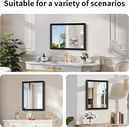 Black Bathroom Mirror 18 x 24 Inch Rectangle Wave Beveled Frame for Wall Bathroom Vanity Mirror for Over Sink, Tempered Glass,for Entryway Hangs, Bathroom Living Room Horizontal or Vertical