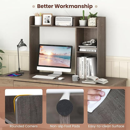Desktop Bookshelf, 3-Tier Wood Countertop Bookcase with 5 Shelves, Desk Hutch for College Dorm, Multipurpose Desk Organizer Shelf Display Rack for Home Office, Hutch Top Only
