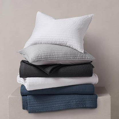EVERGRACEHOME Cotton Sateen Quilt Set Queen Size, Pre-Washed Cotton Channel Stitch Coverlet Bedspread, 3 Pieces Lightweight Soft Bedding Sets for All Season, with 2 Pillow Shams, Washed Black