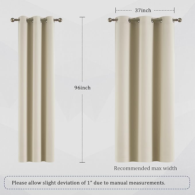 DUALIFE 96 Inch Length Cream Beige Curtains Blackout Window Drapes for Bedroom Thermal Insulated Room Darkening Curtains 2 Panels for Living Room,Grommet Top 42x96 Inches Long Buttercream