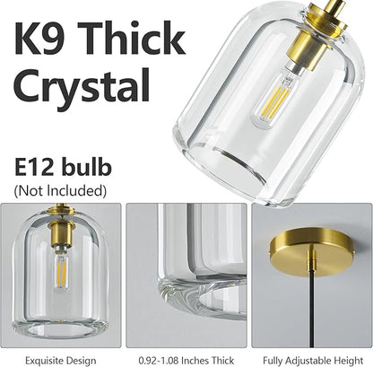 Modern Gold Pendant Lights Kitchen Island Ceiling Chandelier Indoor Crystal Hanging Light Fixtures for Dining Room Kitchen Living Room Bedroom（2Pack）