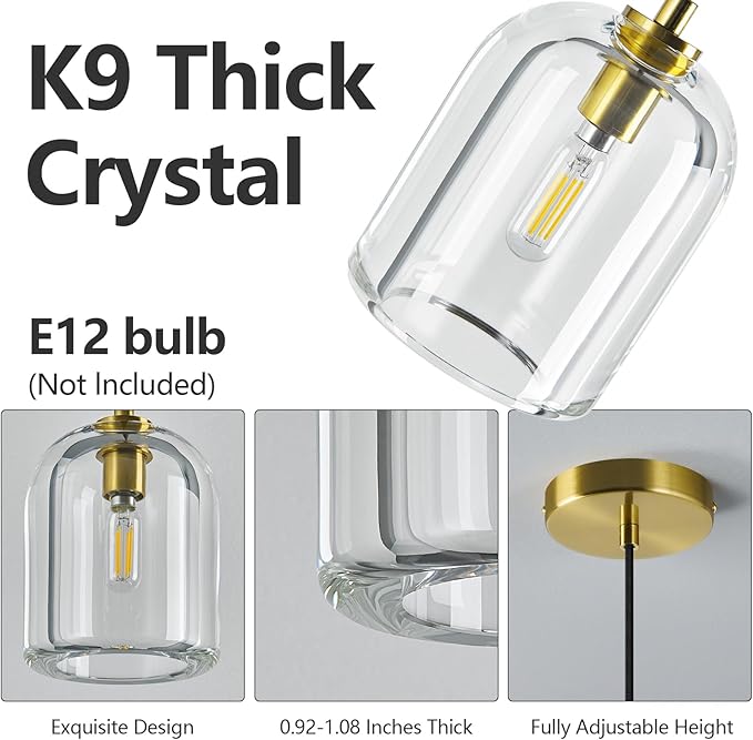 Modern Gold Pendant Lights Kitchen Island Ceiling Chandelier Indoor Crystal Hanging Light Fixtures for Dining Room Kitchen Living Room Bedroom（1Pack）