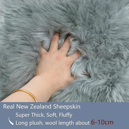 Woolous Sheepskin Rug 4x6 ft Gray - Genuine New Zealand Sheep Skin Rugs - Large Quad Natural Fluffy Area Rug - Real Sheepskin for Nursery Decor, Bedroom, Living Room - Soft & Luxurious 4 Pelt Rug