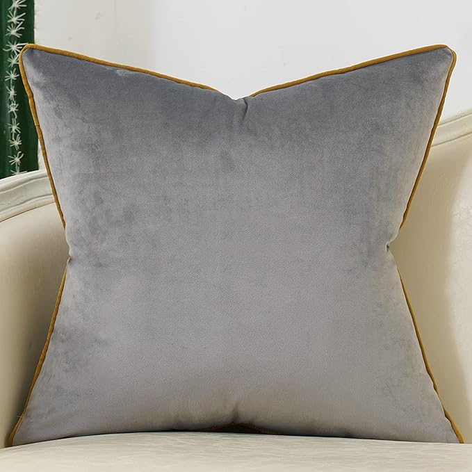 Avigers 20 x 20 Inch Grey Gold Striped Geometric Lines Embroidery Velvet Cushion Case Luxury Modern Throw Pillow Cover Decorative Pillow for Couch Living Room Bedroom Car 50 x 50cm