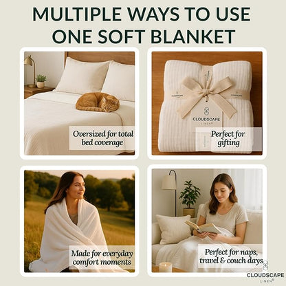 Luxury 100% Cotton Muslin Blanket Twin Size, 4 Layer 68x90 Fits Upto TwinXL Bed, Soft Cotton Gauze Quilt, Layering Winter Blankets for Bed, All Season White Bedding