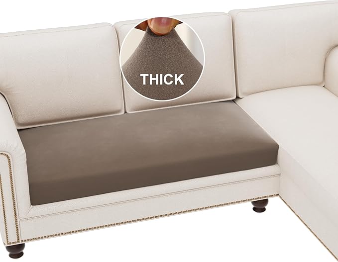 H.VERSAILTEX Fleece Couch Cushion Covers Stretch Loveseat Covers for 2 Cushion Couch Loveseat Covers Comfortable and Durable Fabric (2 Seater Cushion Cover, Taupe)