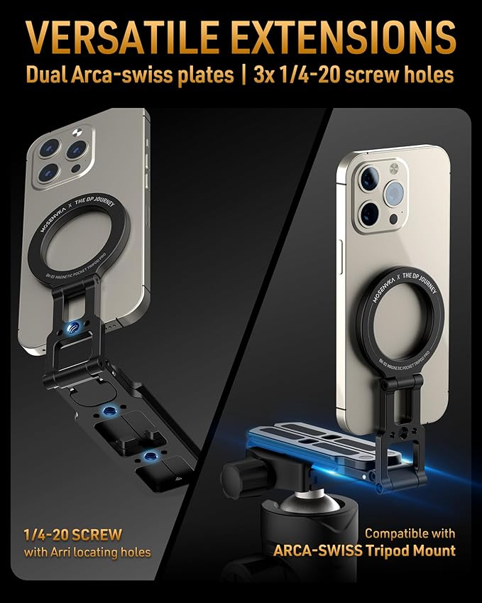 Dual Magnetic Phone Tripod Foldable Double Magnet Mount Pocket Cell Phone Stand for iPhone 16/15/14/13/12 Plus Max for Ipad Travel Gym Magnetic Tripod [US Patent Registered]