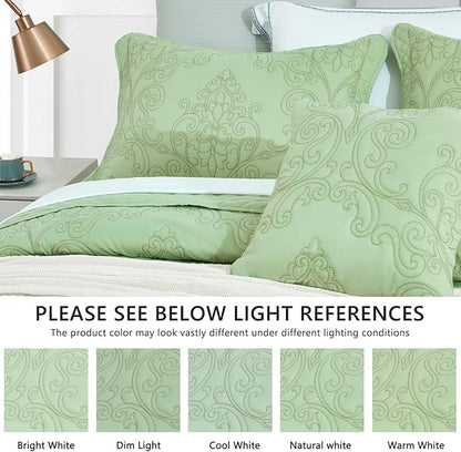 CHIXIN Bedspread Coverlet Quilt Set Full Size - Lightweight Bedding Cover - Beautiful Stitching - 5 Piece Reversible Bedspread - Luxury Damask Paisley Pattern (Full, Peak Green)