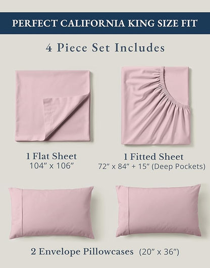 LANE LINEN 100% Organic Cotton Fully Elasticized California King Sheet Set, Low Pilling Fade Resistant Machine Washable Naturally Cooling Mercerized Soft & Comfy Cotton Sheets – Sepia Rose