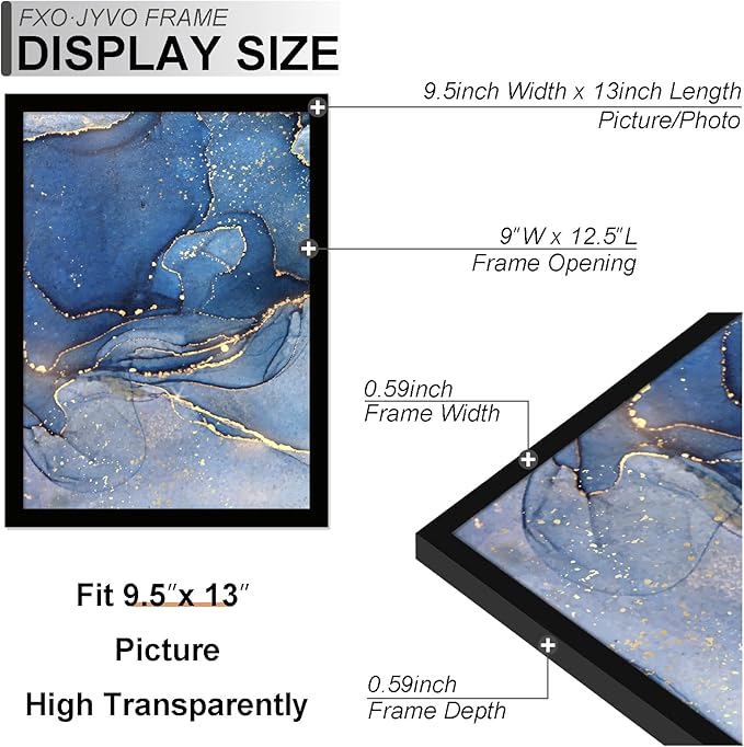 9.5x13 Picture Frame Set of 3, Black Frame for 9.5 x 13 Inch Picture Poster Photo, Light Weight and High Transparent 9.5 by 13 Frame for Wall - 3 Pack/Black/9.5"x13"